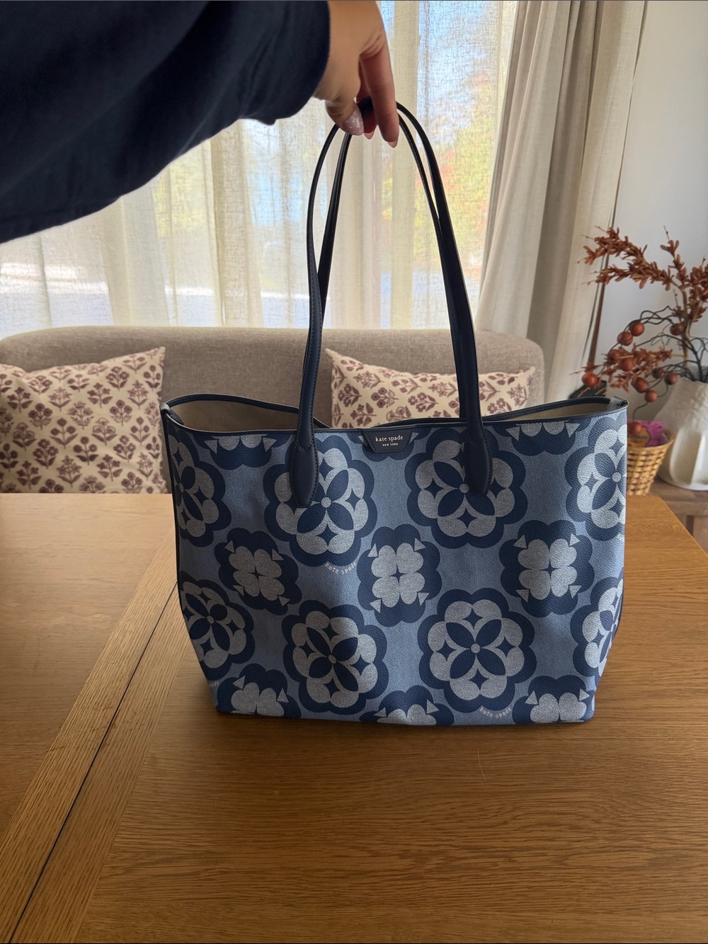 KATE SPADE Blue Floral Pattern Tote Bag